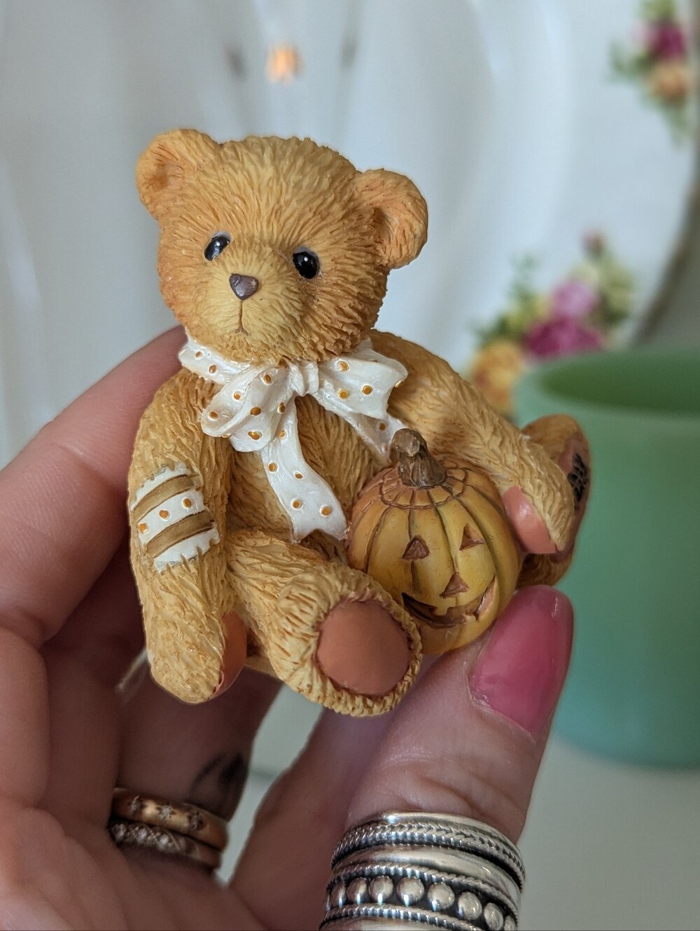 🧸VTG Oscar Sweet Treats Birth Month Teddy Bear Figurine Pumpkin Halloween 1995